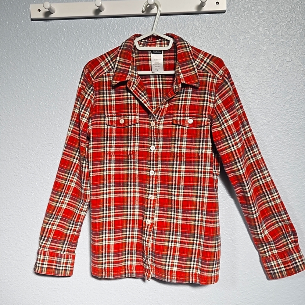 Patagonia, size 8, long sleeve, cotton flannel shirt